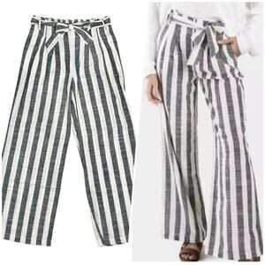 Indigo Rising | Women | Stripe Linen Blend Wide Leg Pull On Belted Pants | Large